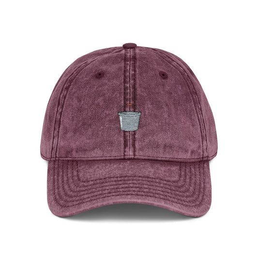 Embroidered Vintage Red Cap with Tiny Silver Cup Logo — Distressed Dad Hat Hats Printify One size Maroon