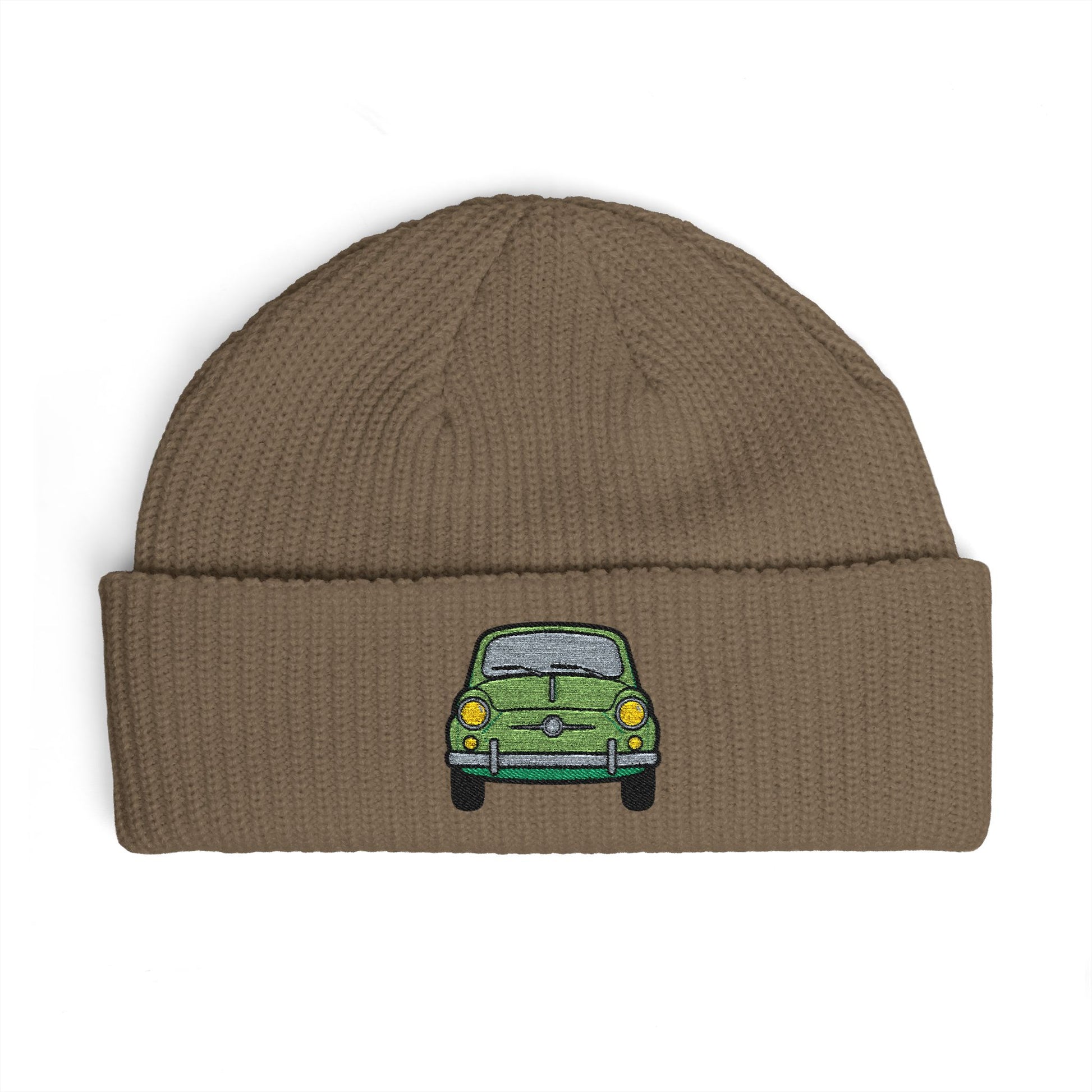 Cuff Beanie — Retro Green Car Embroidered Knit Hat Hats Printify One size Walnut