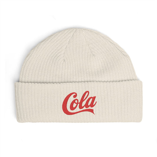 Cola Cuff Beanie — Retro Script Knit Hat Hats Printify One size Ecru