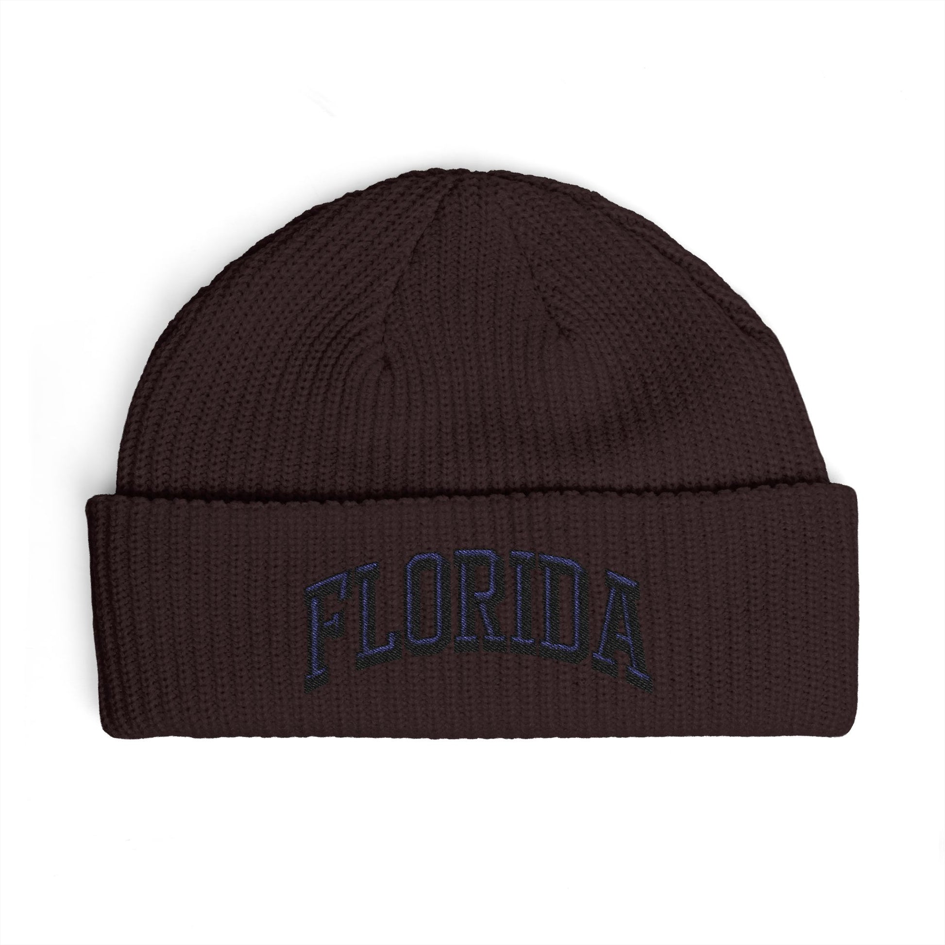 Florida Cuff Beanie - Embroidered Collegiate Knit Hat Hats Printify One size Plum