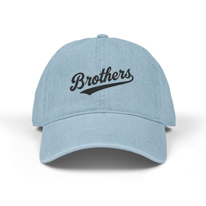 Brothers Embroidered Denim Hat — Vintage Script Cap for Siblings & Family Gifts Hats Printify One size Light Blue