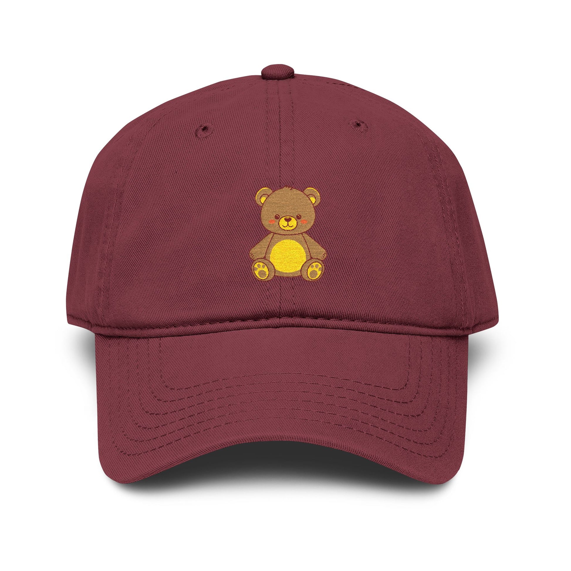 Embroidered Golden Teddy Baseball Cap Hats Printify One size Maroon