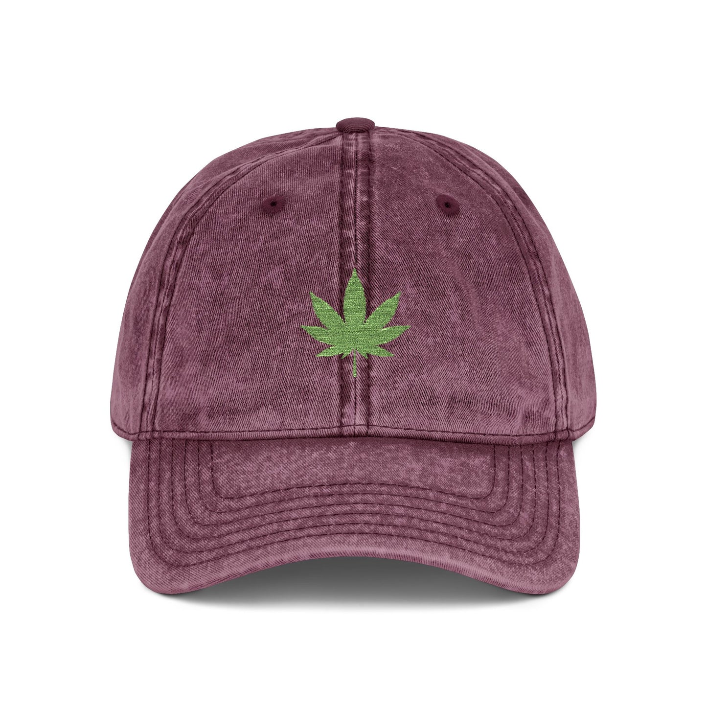 Vintage Embroidered Weed Leaf Cap Hats Printify One size Maroon