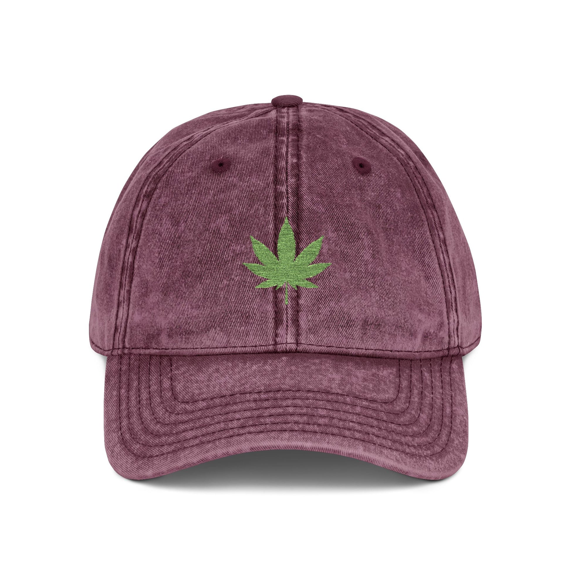 Vintage Embroidered Weed Leaf Cap Hats Printify One size Maroon