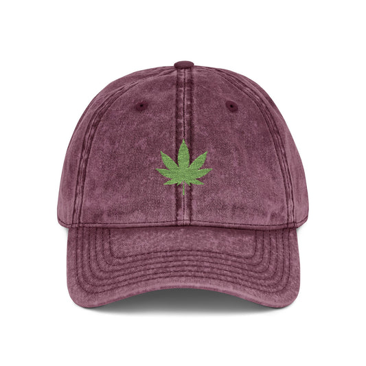 Vintage Embroidered Weed Leaf Cap Hats Printify One size Maroon