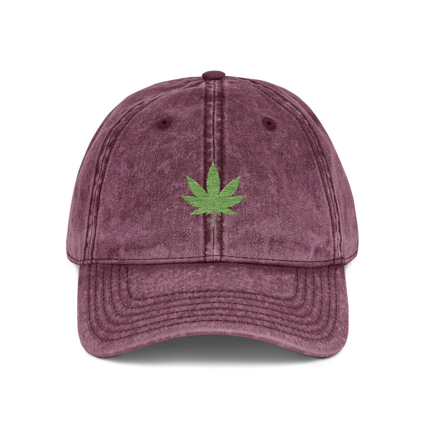 Vintage Embroidered Weed Leaf Cap Hats Printify One size Maroon