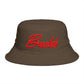 Bucket Hat — Retro Script 'Bucketd' Embroidered Brown Summer Hat