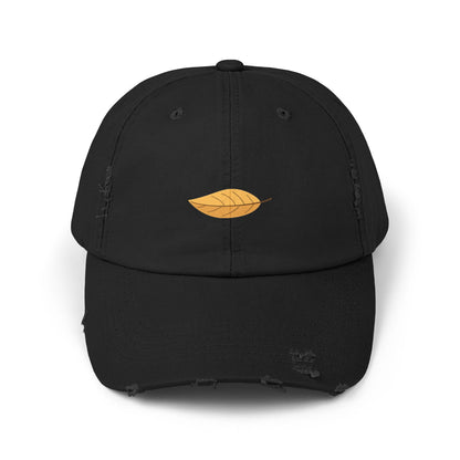 Distressed Black Cap with Golden Leaf Embroidery — Casual Fall Baseball Hat Hats Printify Black One size