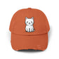 Distressed Black Cap with Cute White Cat Graphic Hats Printify Burnt Orange One size