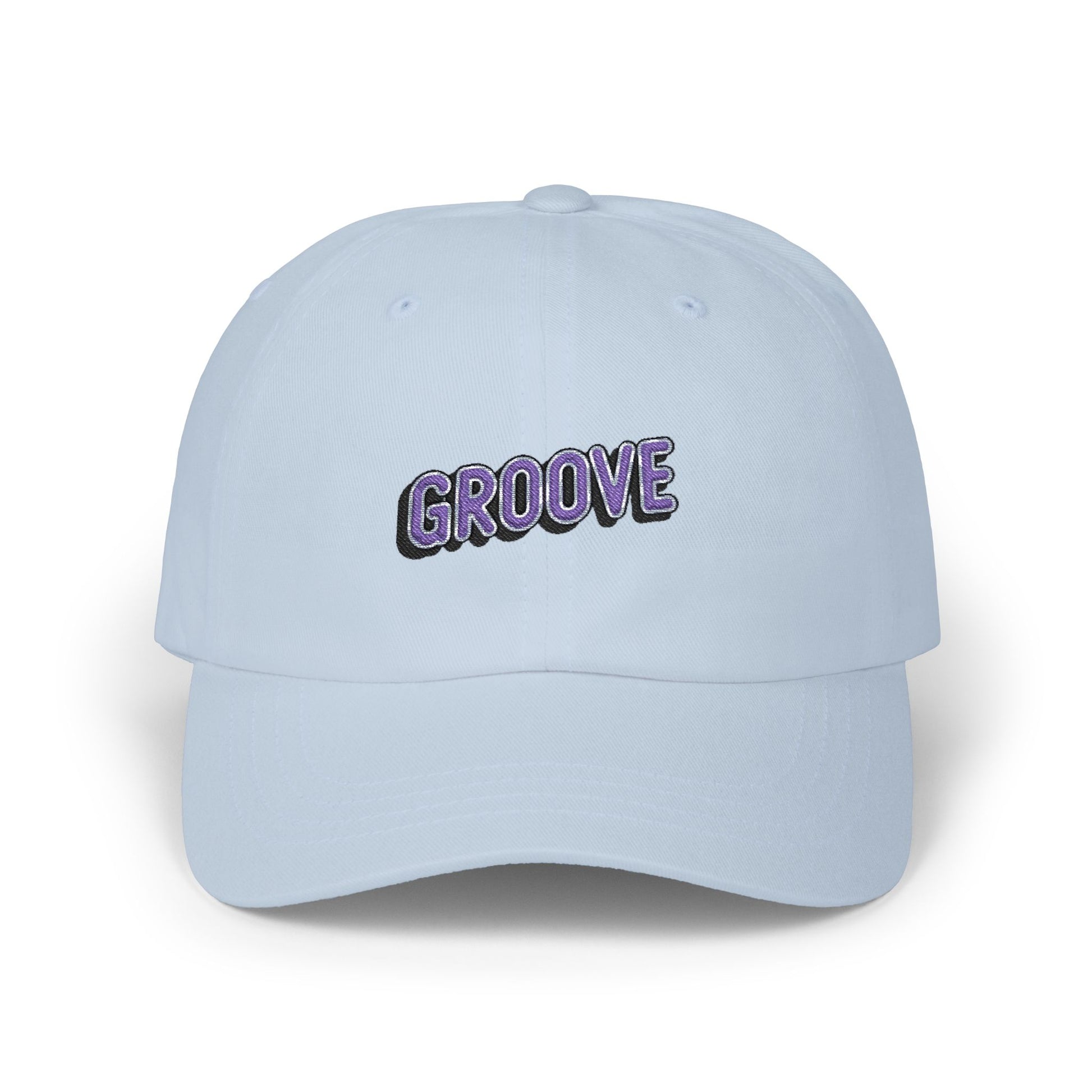 Groove Embroidered Dad Cap – Retro Purple 90s Vibe Adjustable Hat Hats Printify Light Blue One size