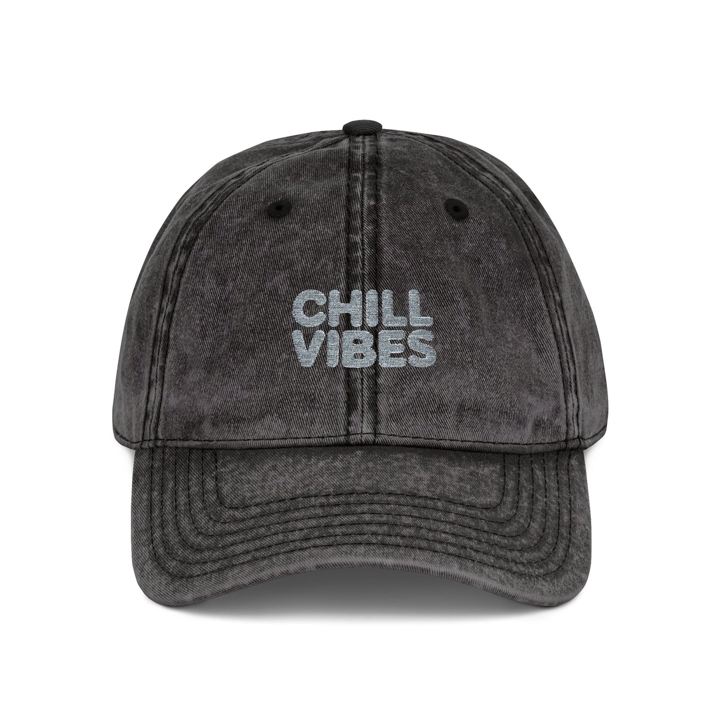 Chill Vibes Vintage Embroidered Cap Hats Printify One size Black