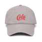 Washed Cotton Baseball Cap with Retro "Cola" Script Embroidery Hats Printify One size Gray