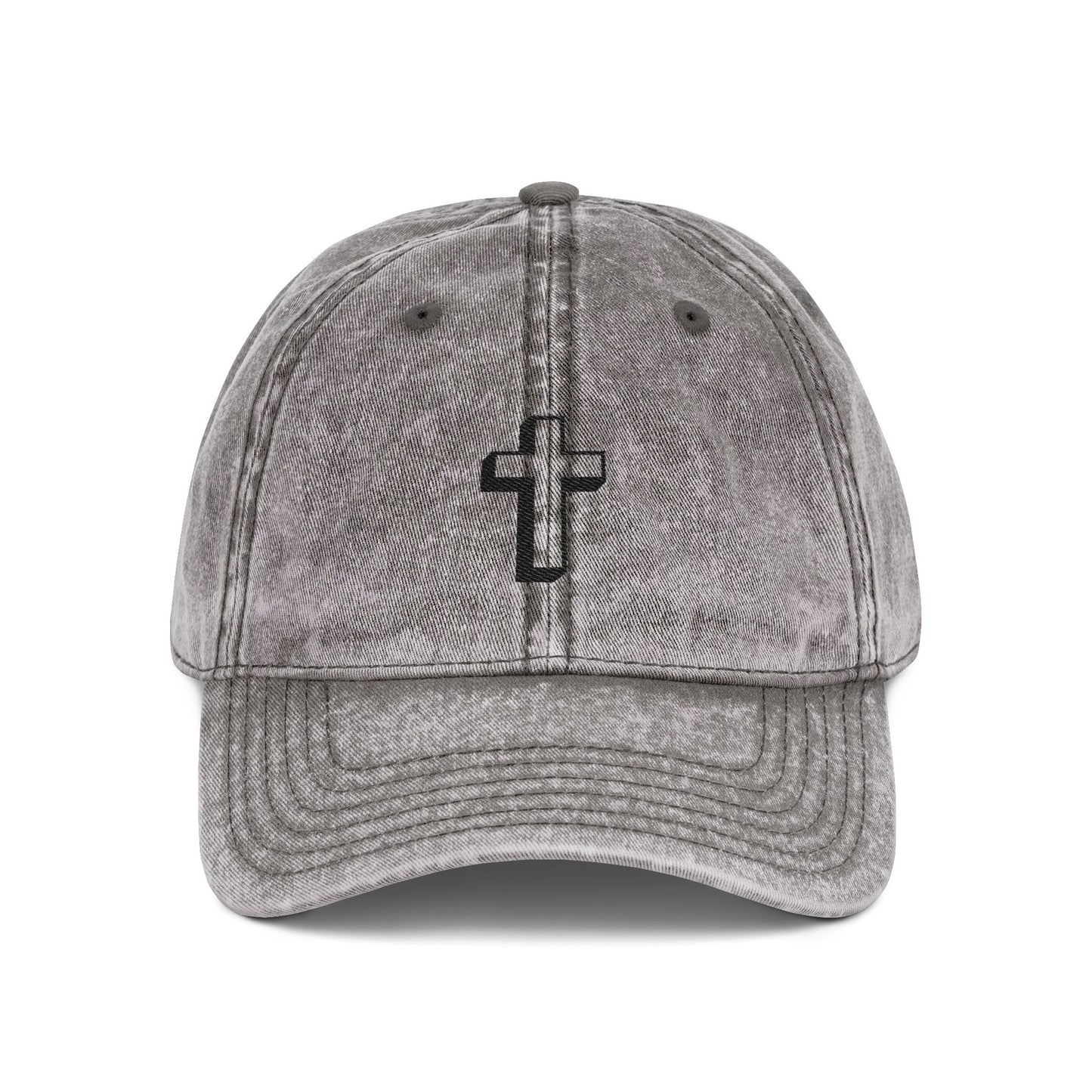 Vintage Embroidered Cross Cap — Distressed Red Dad Hat Hats Printify One size Charcoal Grey