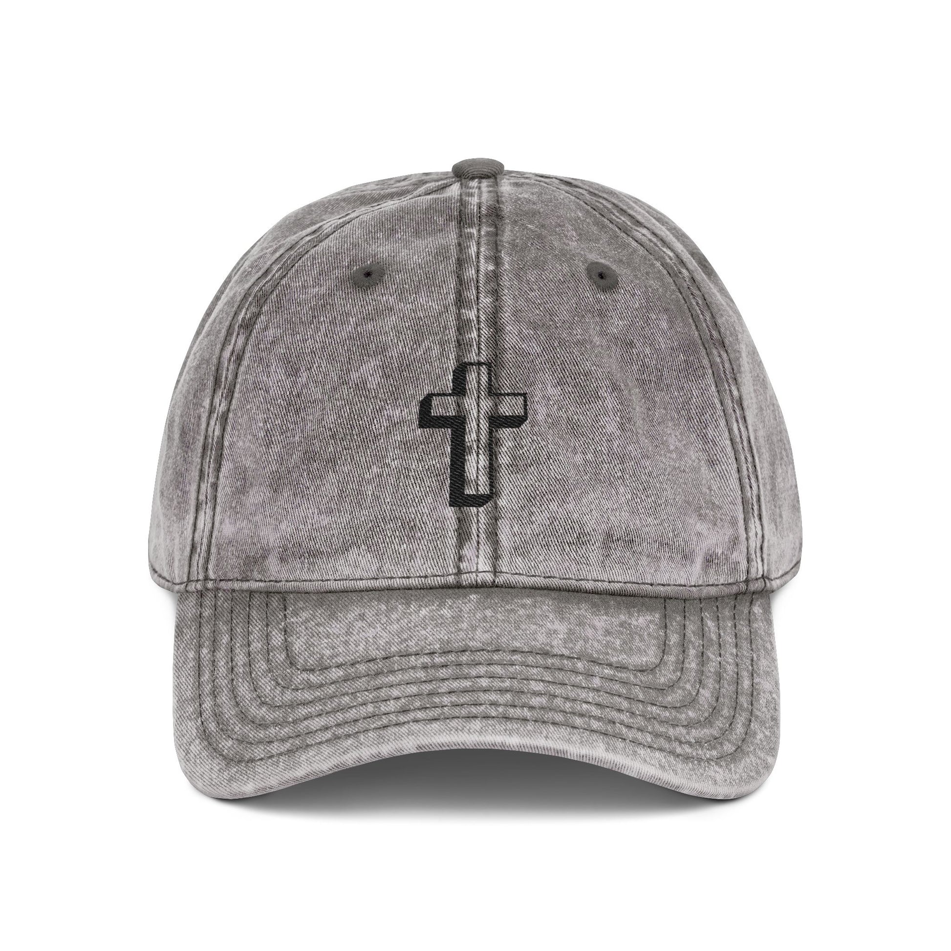 Vintage Embroidered Cross Cap — Distressed Red Dad Hat Hats Printify One size Charcoal Grey