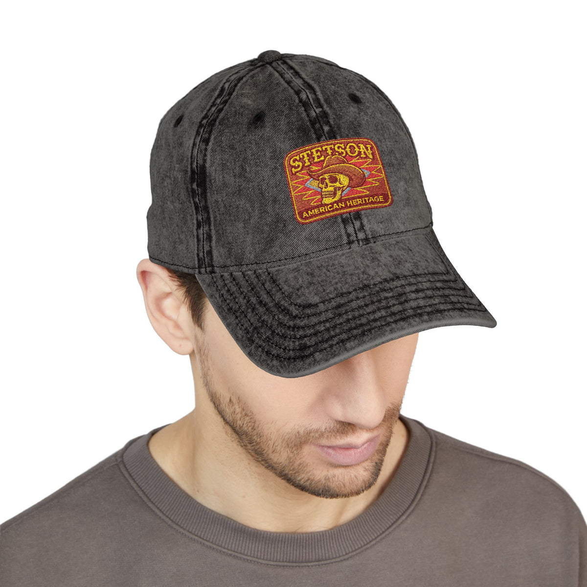 Vintage Embroidered Stetson Patch Cap — Washed Red Baseball Hat Hats Printify