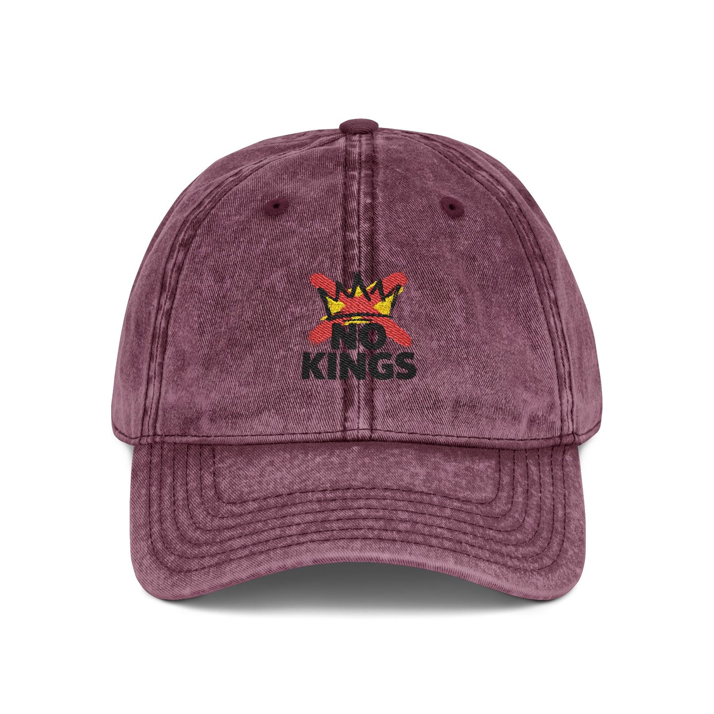 Vintage Embroidered Cap – 'No Kings' Crown Dad Hat Hats Printify One size Maroon