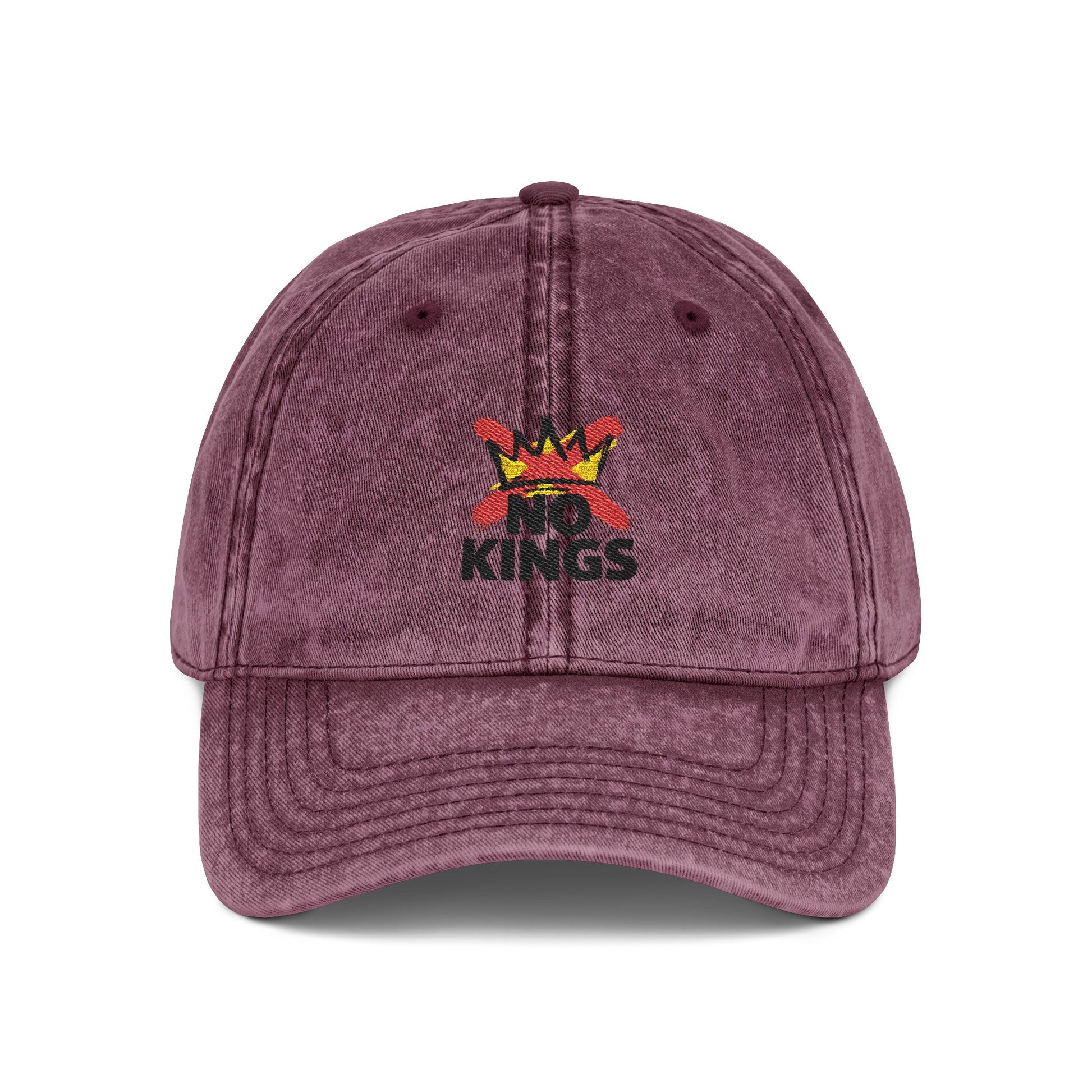 Vintage Embroidered Cap – 'No Kings' Crown Dad Hat Hats Printify One size Maroon