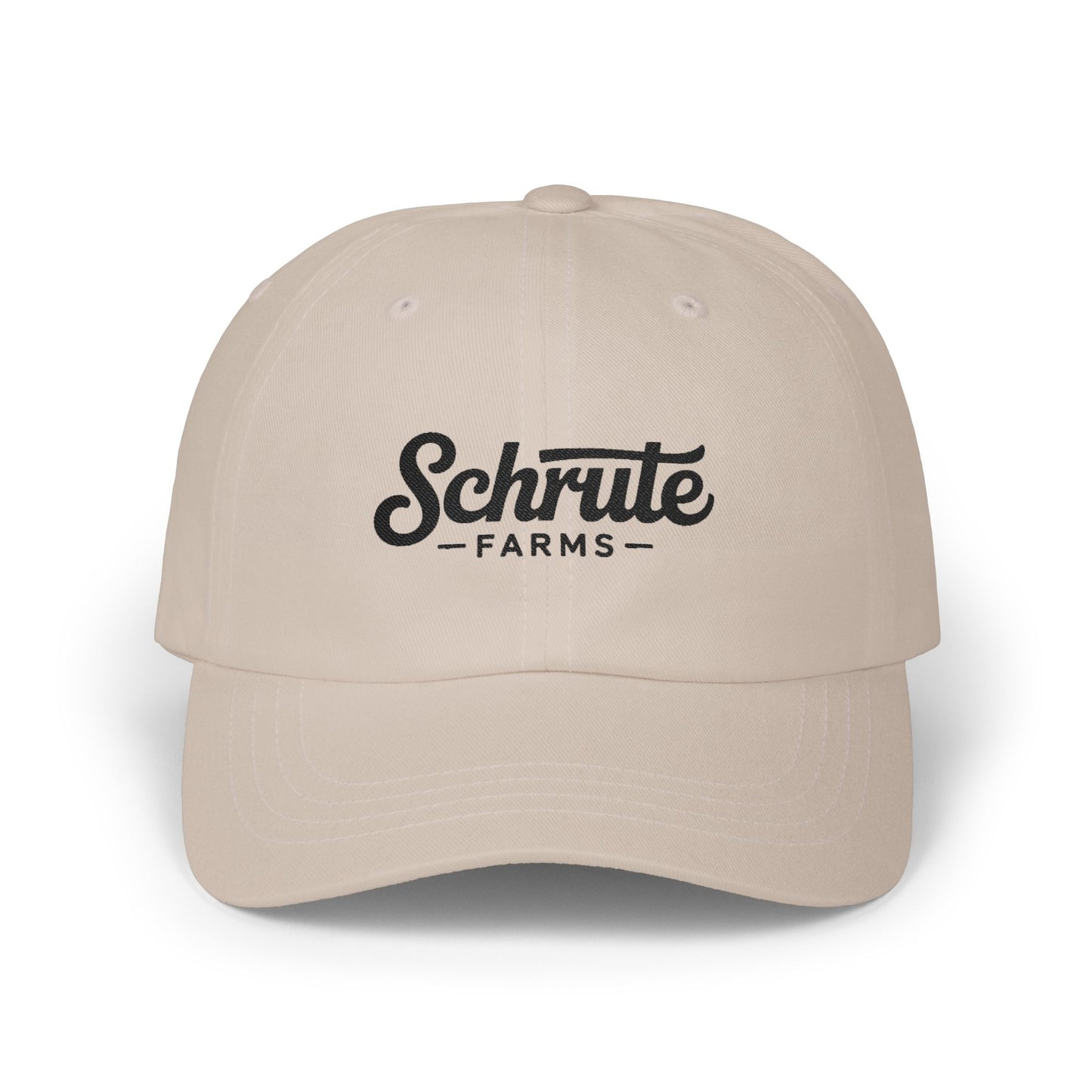 Schrute Farms Dad Cap — Vintage Script Embroidered Baseball Hat Hats Printify Stone One size