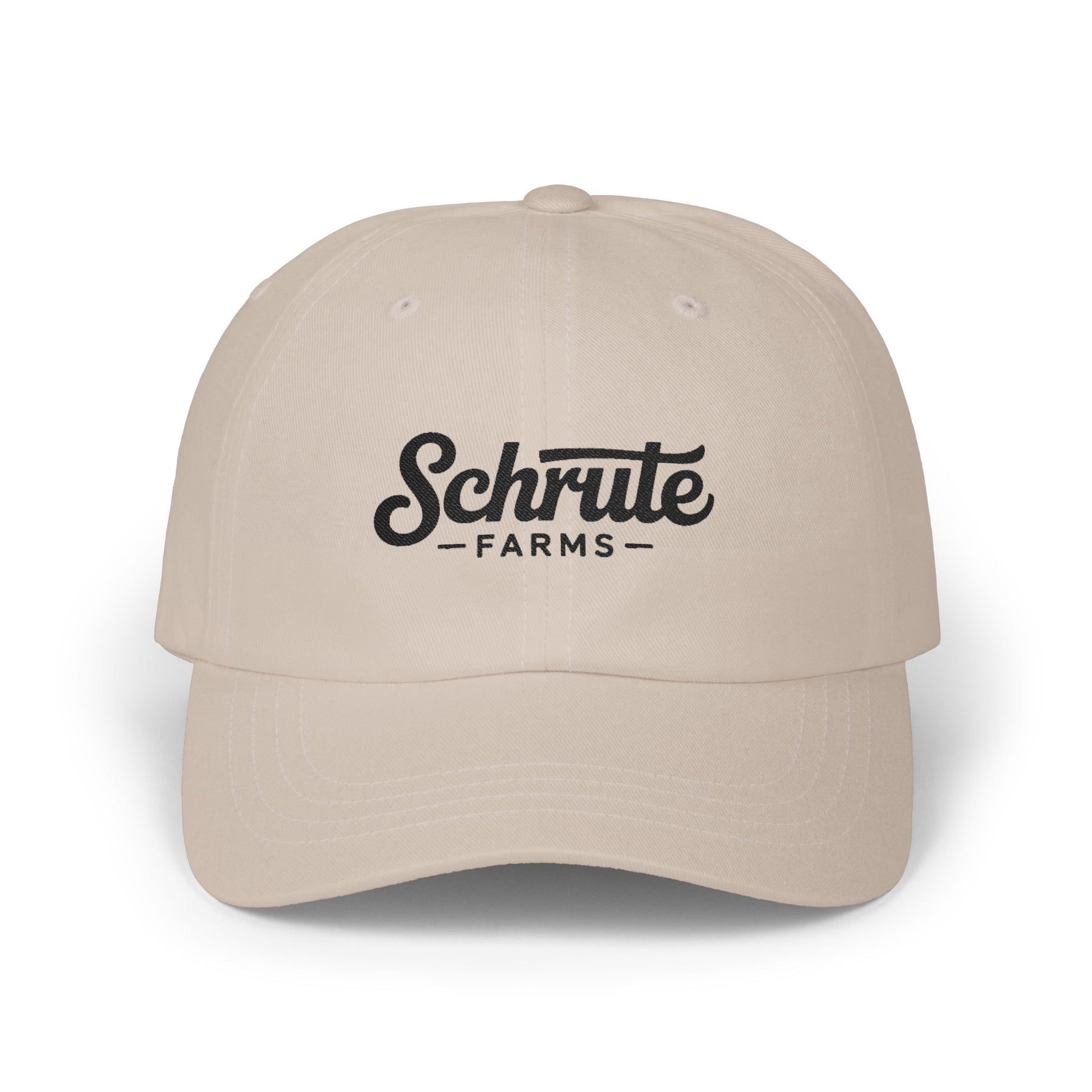 Schrute Farms Dad Cap — Vintage Script Embroidered Baseball Hat Hats Printify Stone One size