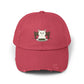 Distressed Cat At Dinner Cap — Cute White Cat Sitting at Table Baseball Hat Hats Printify Dashing Red One size