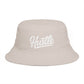 Hustle Embroidered Bucket Hat — Retro Script Streetwear Cap Hats Printify One size Bone