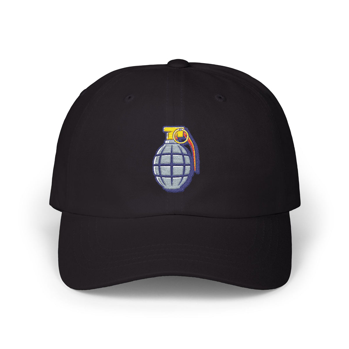Grenade Embroidered Dad Cap — Military Inspired Retro Patch Hat Hats Printify Black One size