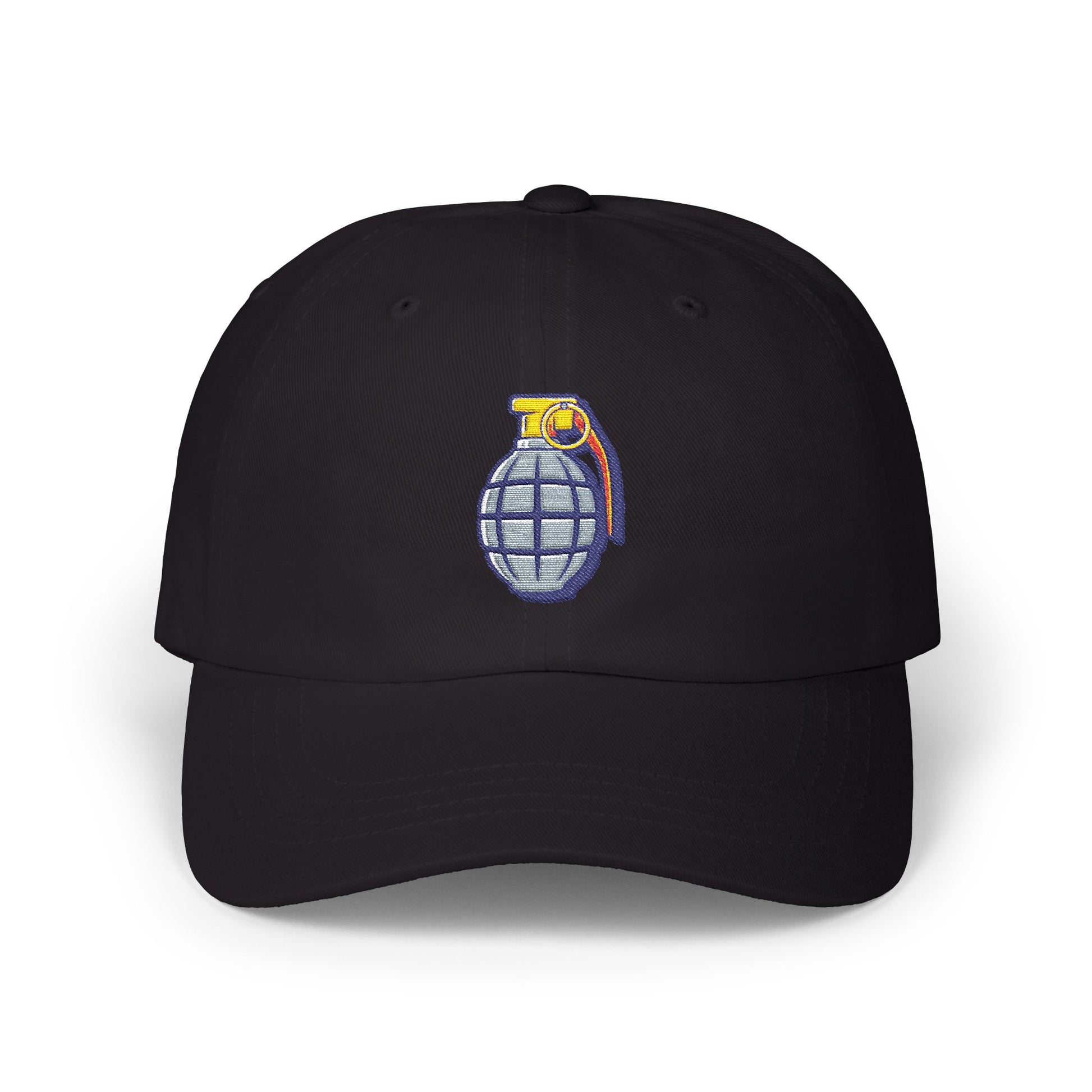 Grenade Embroidered Dad Cap — Military Inspired Retro Patch Hat Hats Printify Black One size