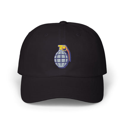 Grenade Embroidered Dad Cap — Military Inspired Retro Patch Hat Hats Printify Black One size