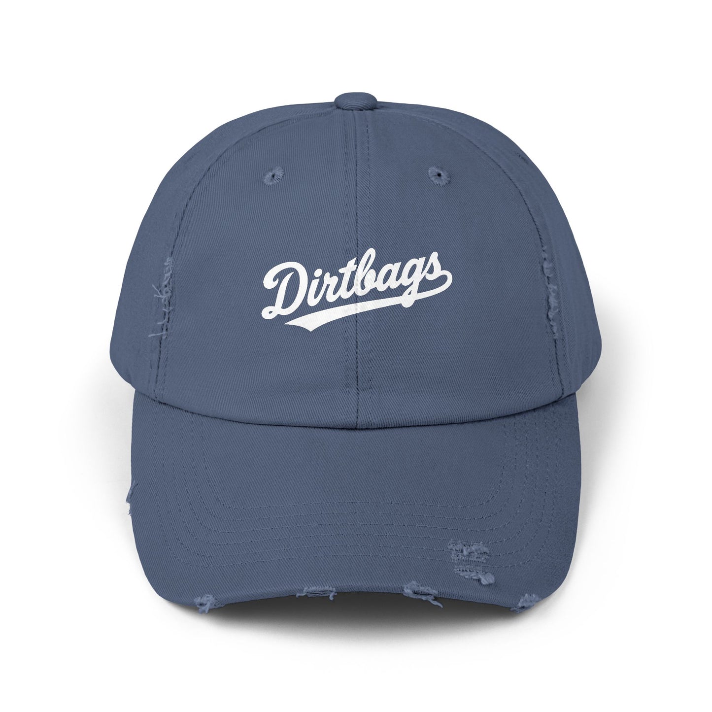 Dirtbags Distressed Baseball Cap — Vintage Script Embroidered Hat Hats Printify Scotland Blue One size
