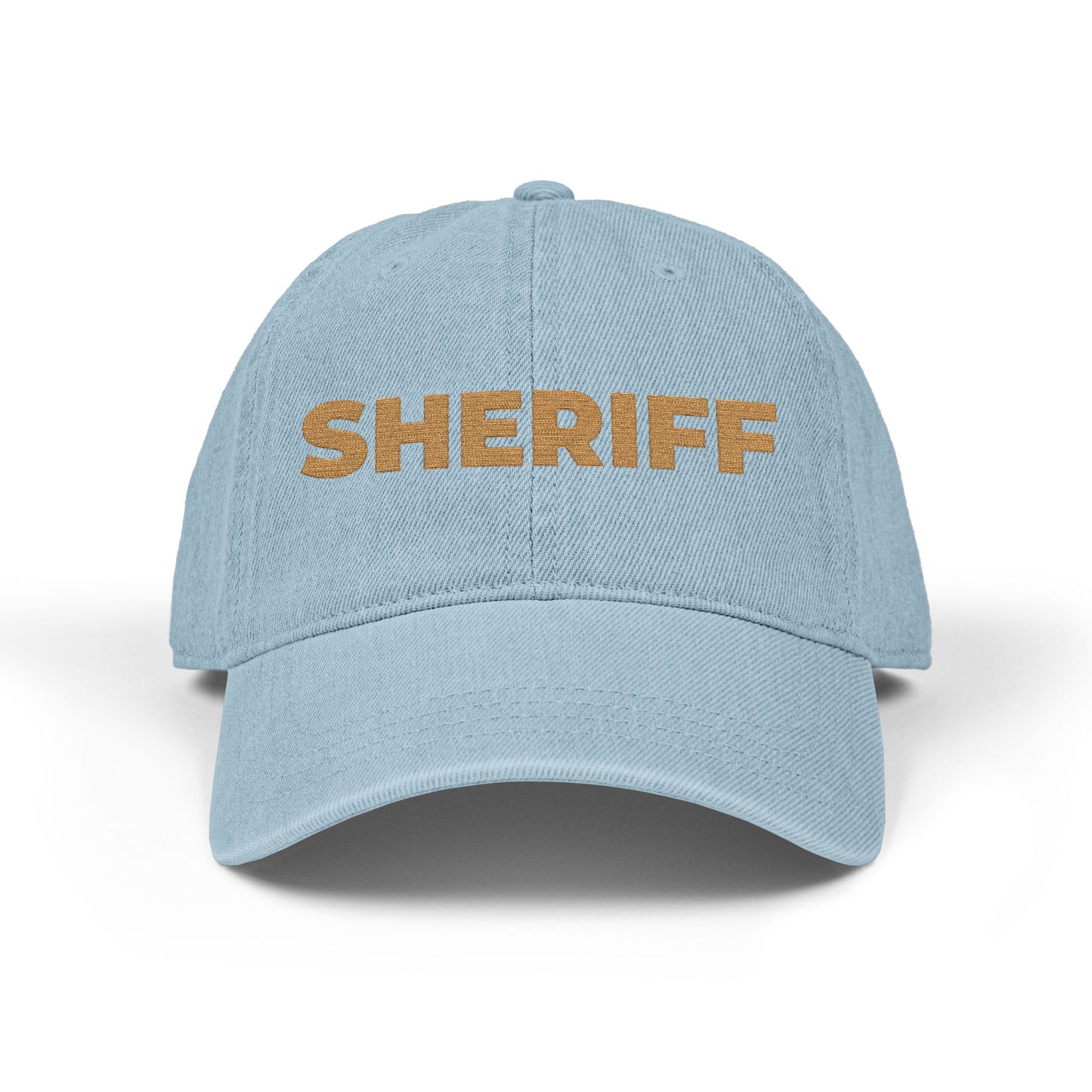 Embroidered 'SHRIFF' Denim Hat — Retro Floral Lettering Baseball Cap Hats Printify One size Light Blue