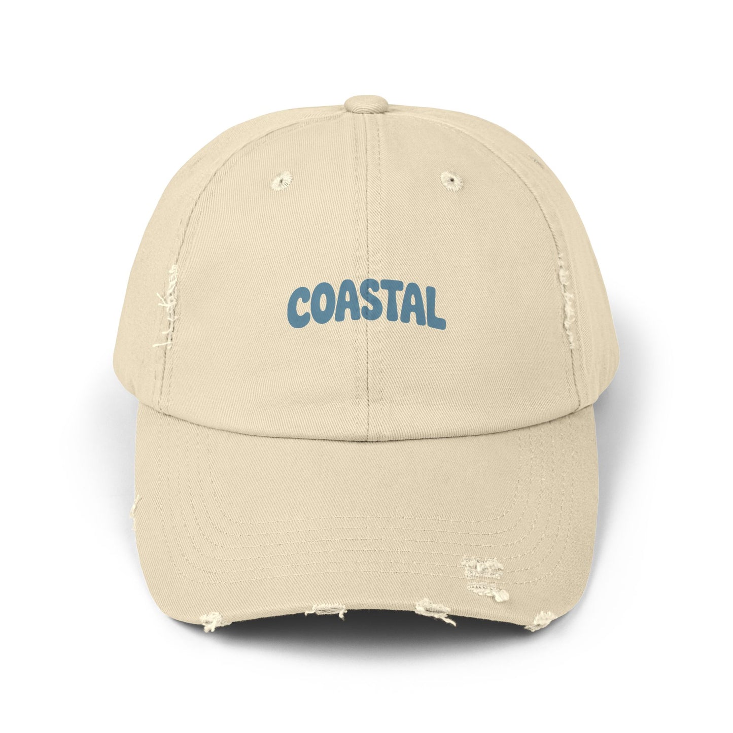 Coastal Distressed Baseball Cap — Vintage Ocean Graphic Hat Hats Printify Stone One size