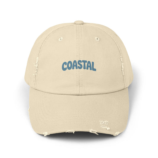 Coastal Distressed Baseball Cap — Vintage Ocean Graphic Hat Hats Printify Stone One size