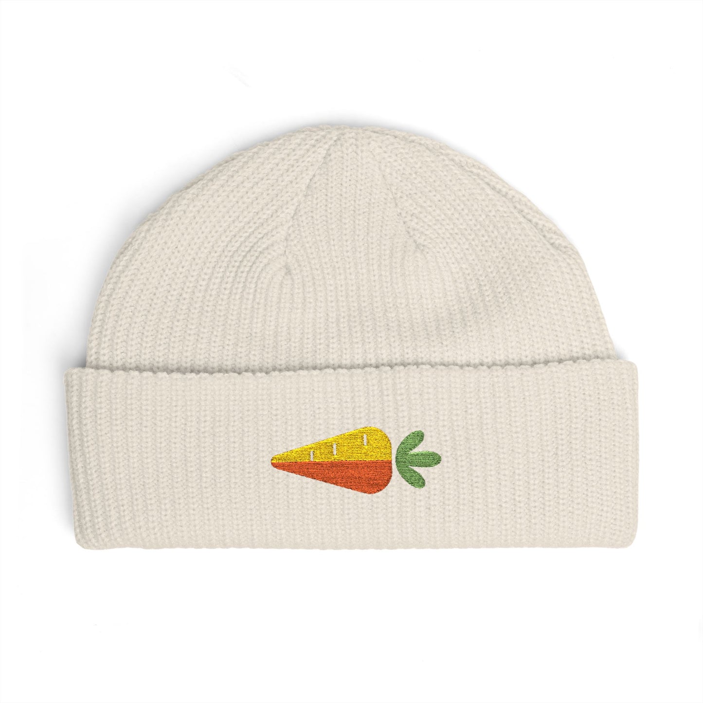 Embroidered Carrot Cuff Beanie Hats Printify One size Ecru