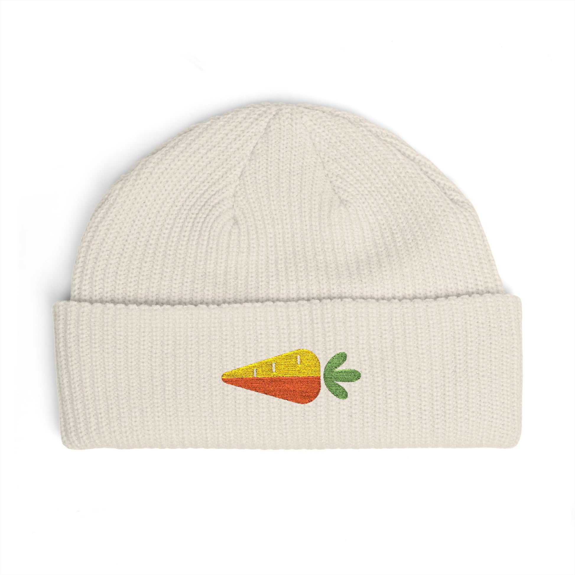 Embroidered Carrot Cuff Beanie Hats Printify One size Ecru