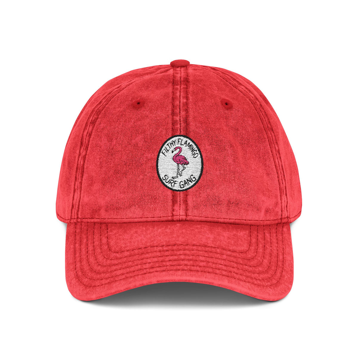 Vintage Embroidered Flamingo Cap — Washed Red Baseball Hat Hats Printify One size Red