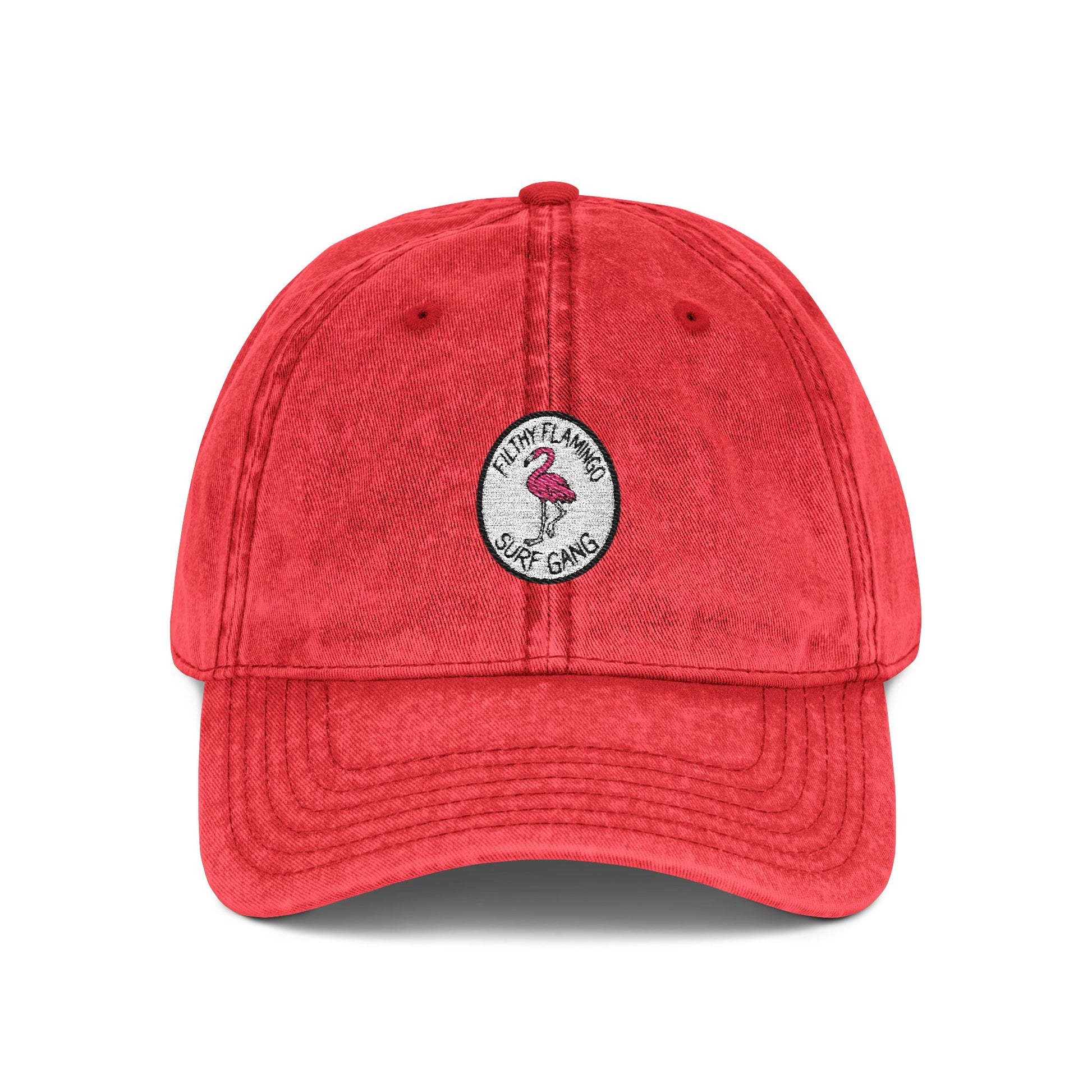 Vintage Embroidered Flamingo Cap — Washed Red Baseball Hat Hats Printify One size Red