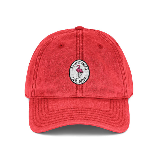 Vintage Embroidered Flamingo Cap — Washed Red Baseball Hat Hats Printify One size Red