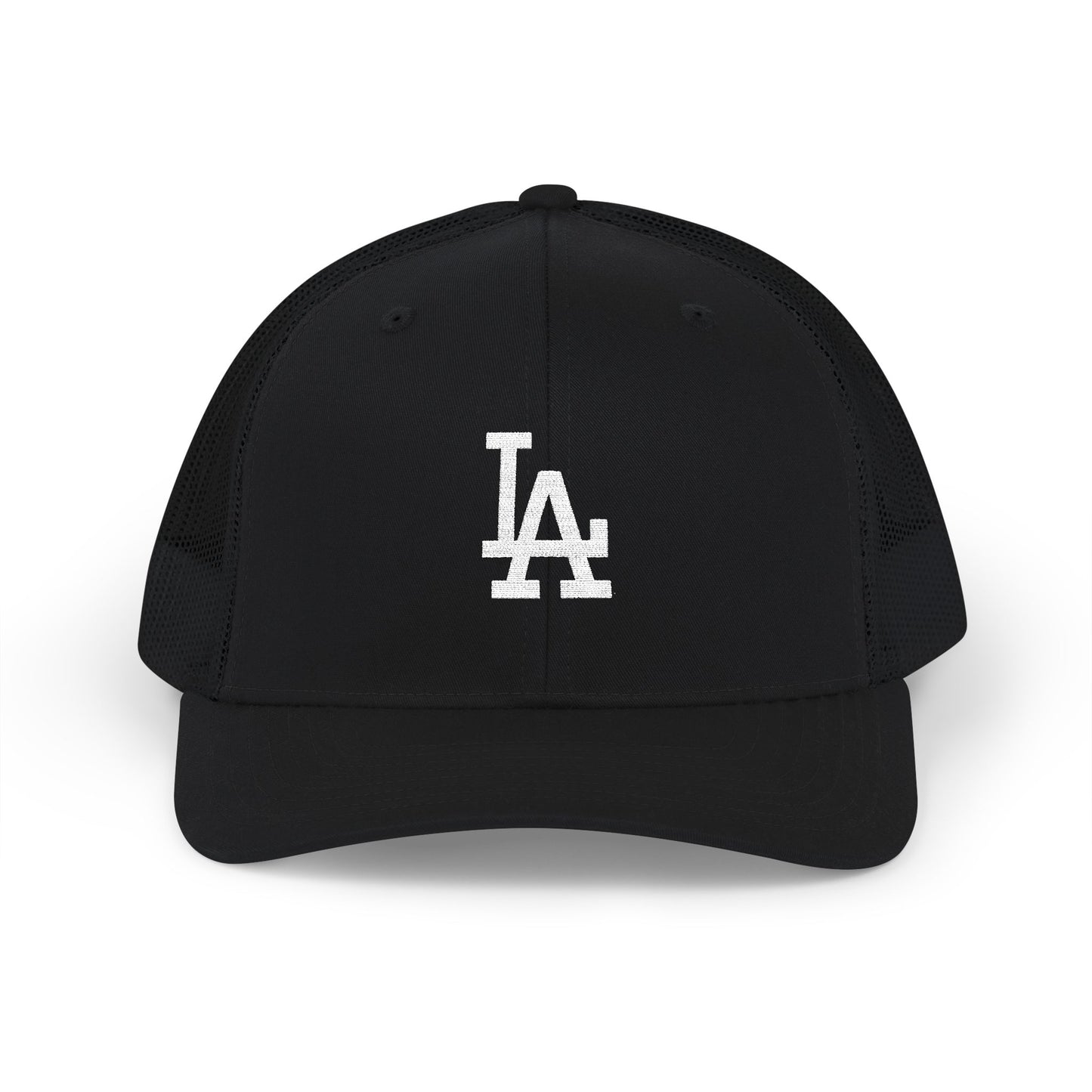 Embroidered LA Logo Snapback Trucker Cap Hats Printify One size Black