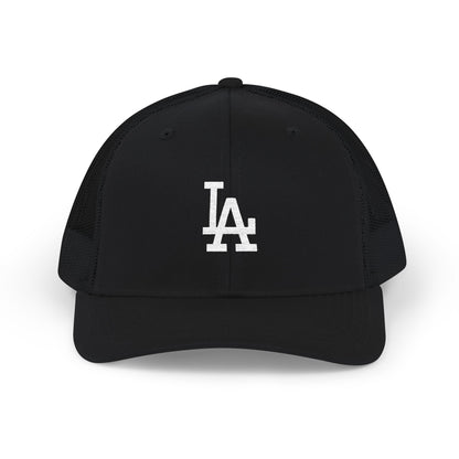 Embroidered LA Logo Snapback Trucker Cap Hats Printify One size Black