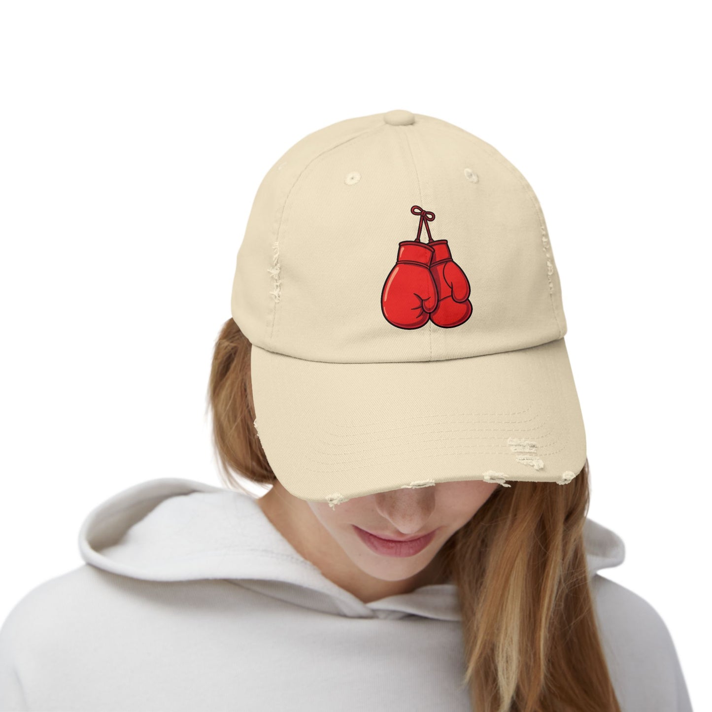 Boxing Gloves Distressed Cap - Red Gloves Dad Hat Hats Printify