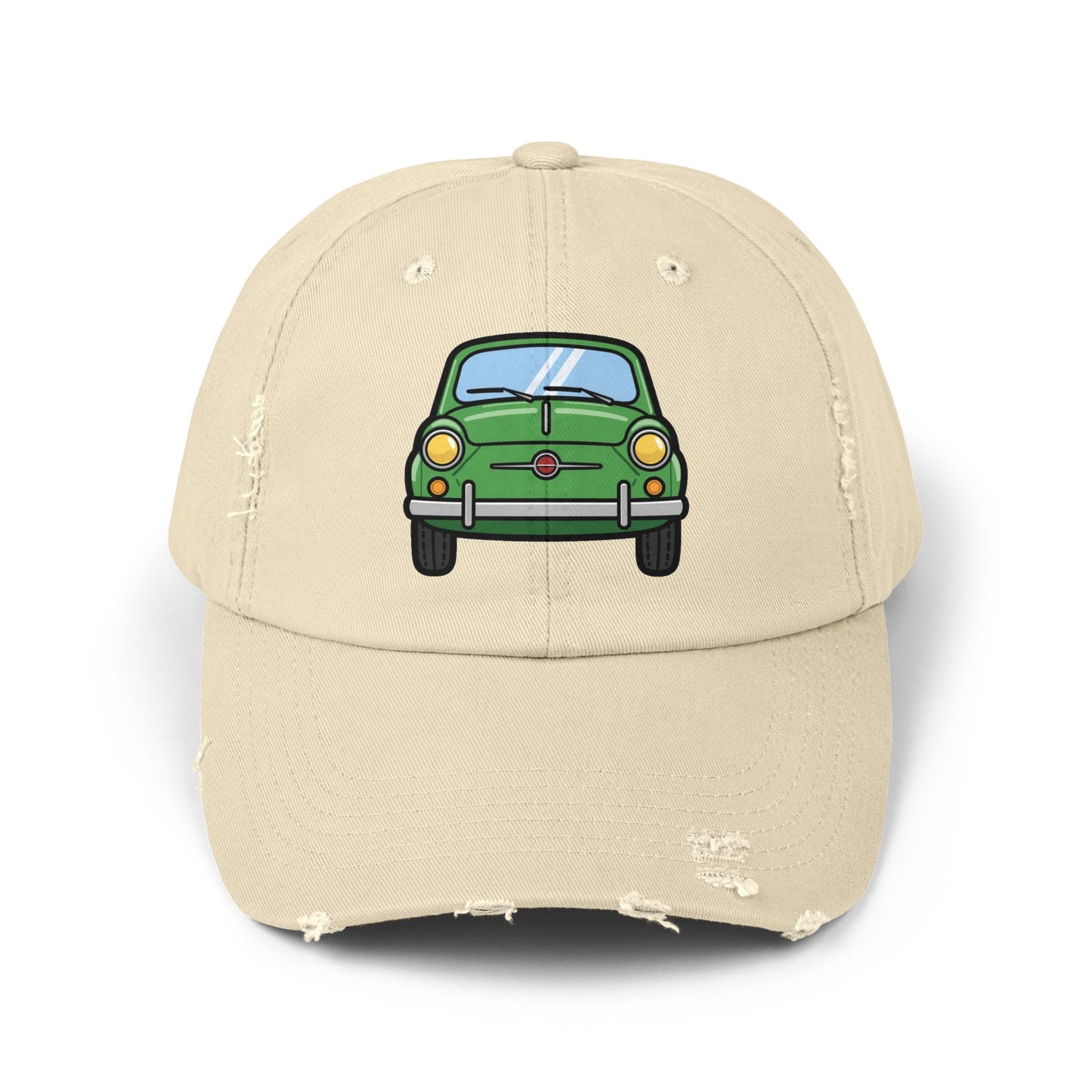 Distressed Cap — Retro Green Car Graphic Hat Hats Printify Stone One size