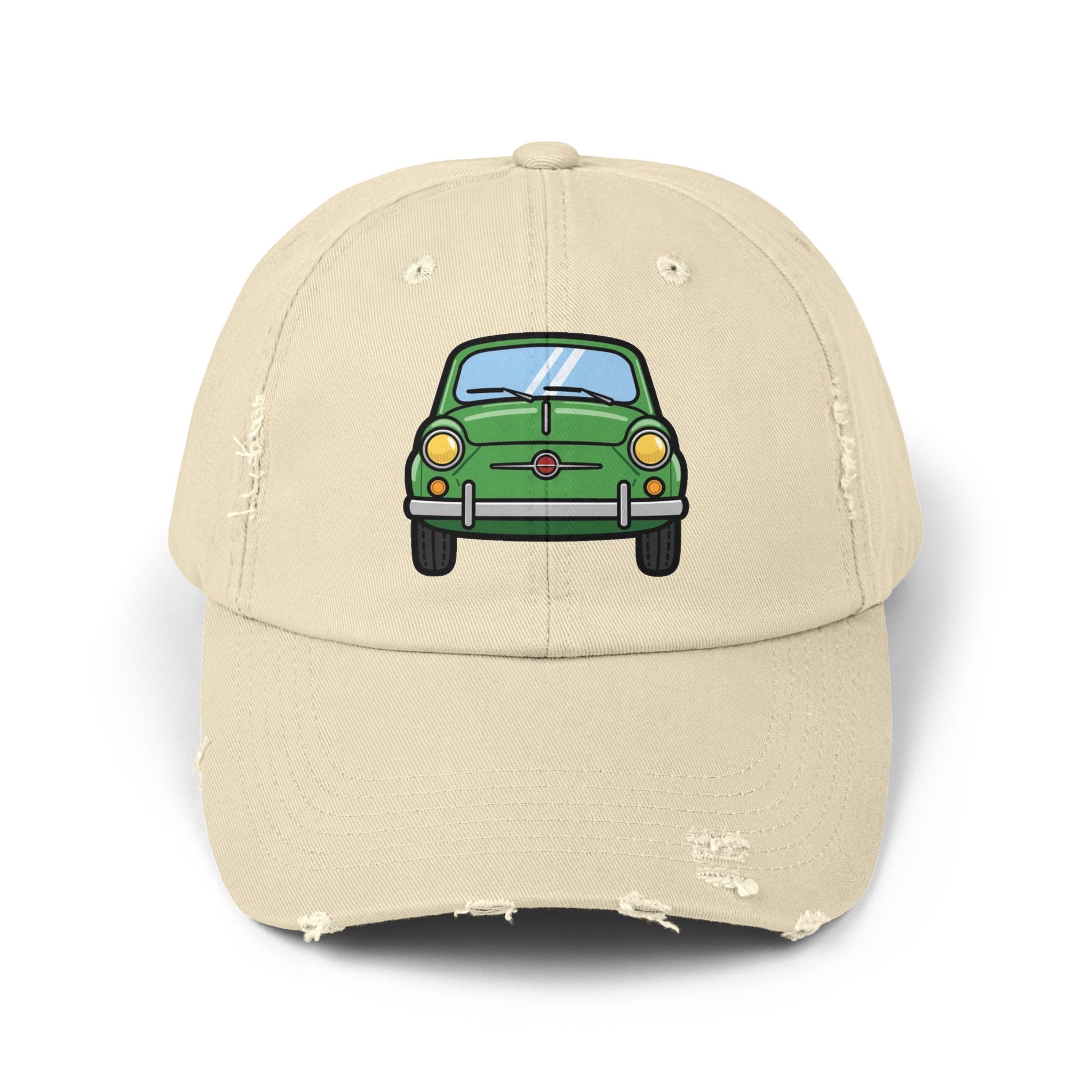 Distressed Cap — Retro Green Car Graphic Hat Hats Printify Stone One size