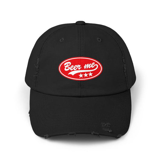 Beer Me Distressed Cap – Retro Patch Beer Hat for Brewers & Bar Fans Hats Printify Black One size