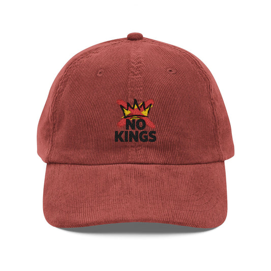 Vintage Corduroy Embroidered Cap — "No Kings" Crown Hat Hats Printify Burgundy One size