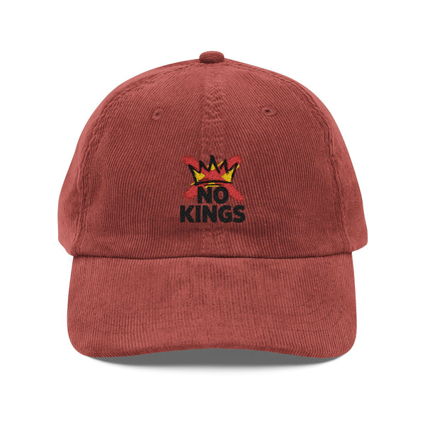 Vintage Corduroy Embroidered Cap — "No Kings" Crown Hat Hats Printify Burgundy One size