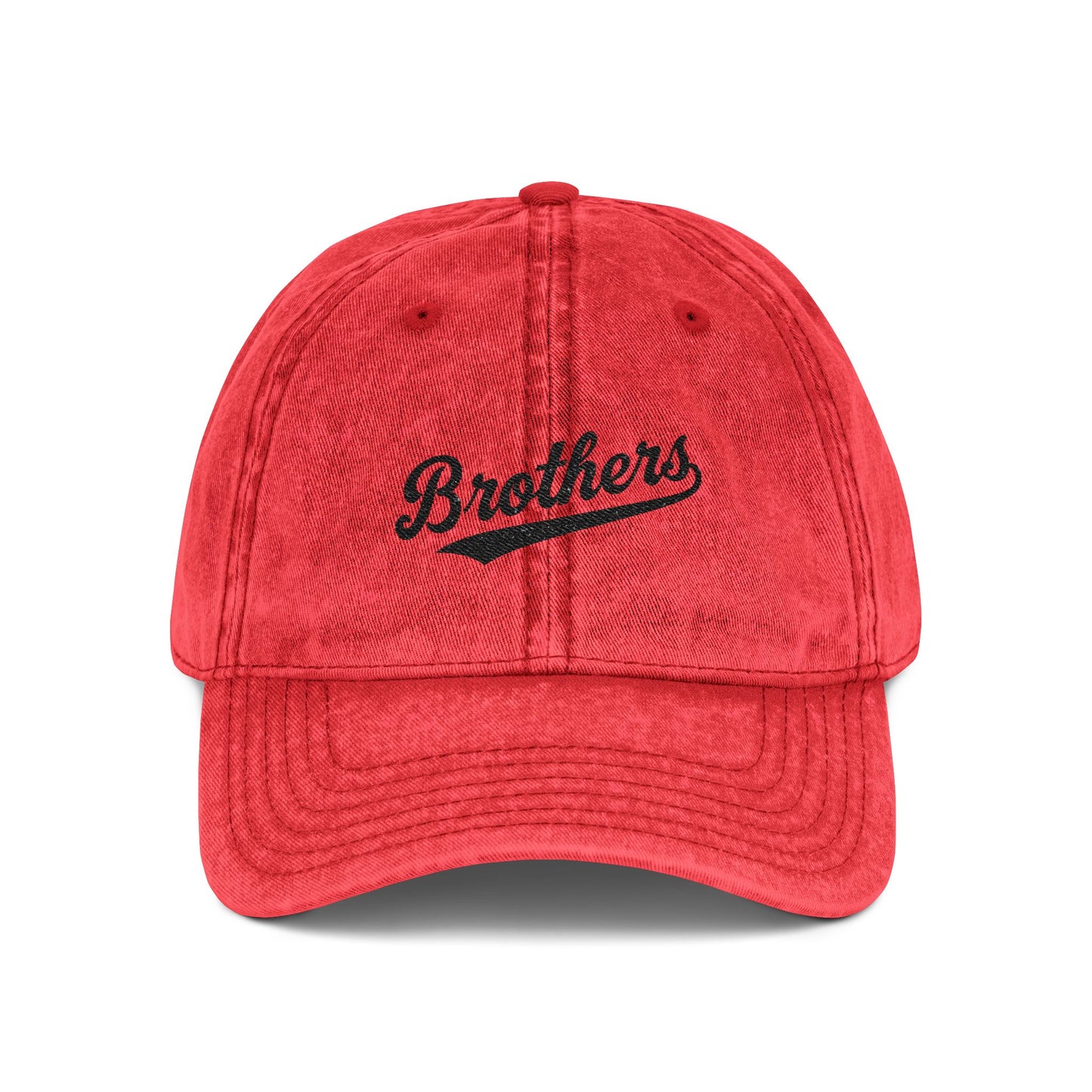 Vintage Embroidered 'Brothers' Cap — Washed Retro Baseball Hat Hats Printify One size Red
