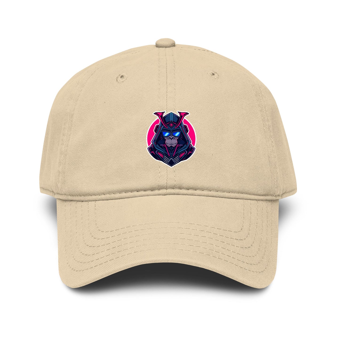 Embroidered Neon Samurai Baseball Cap — Washed Cotton Hat Hats Printify One size Khaki