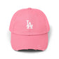 Distressed LA Baseball Cap — Vintage Black Dad Hat Hats Printify True Pink One size