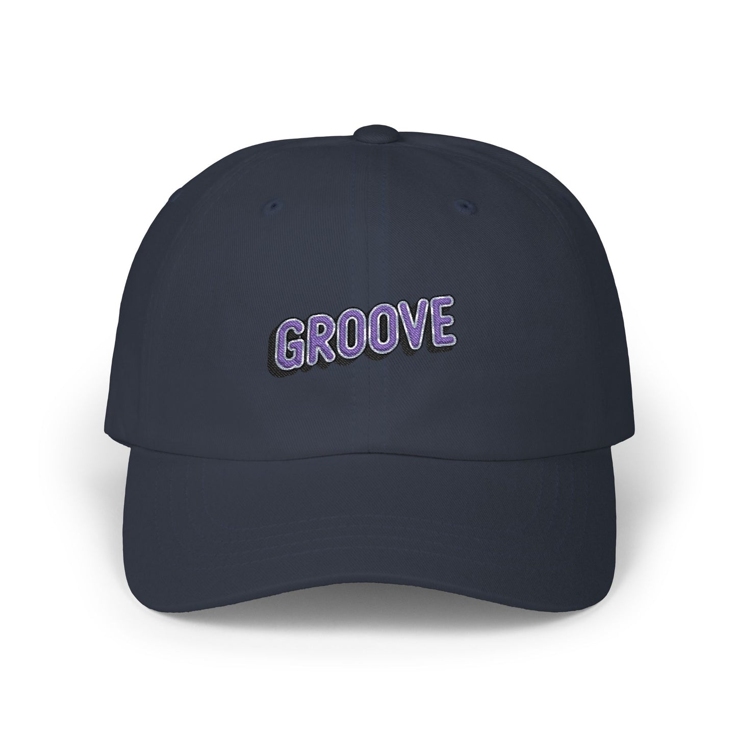 Groove Embroidered Dad Cap – Retro Purple 90s Vibe Adjustable Hat Hats Printify Navy One size