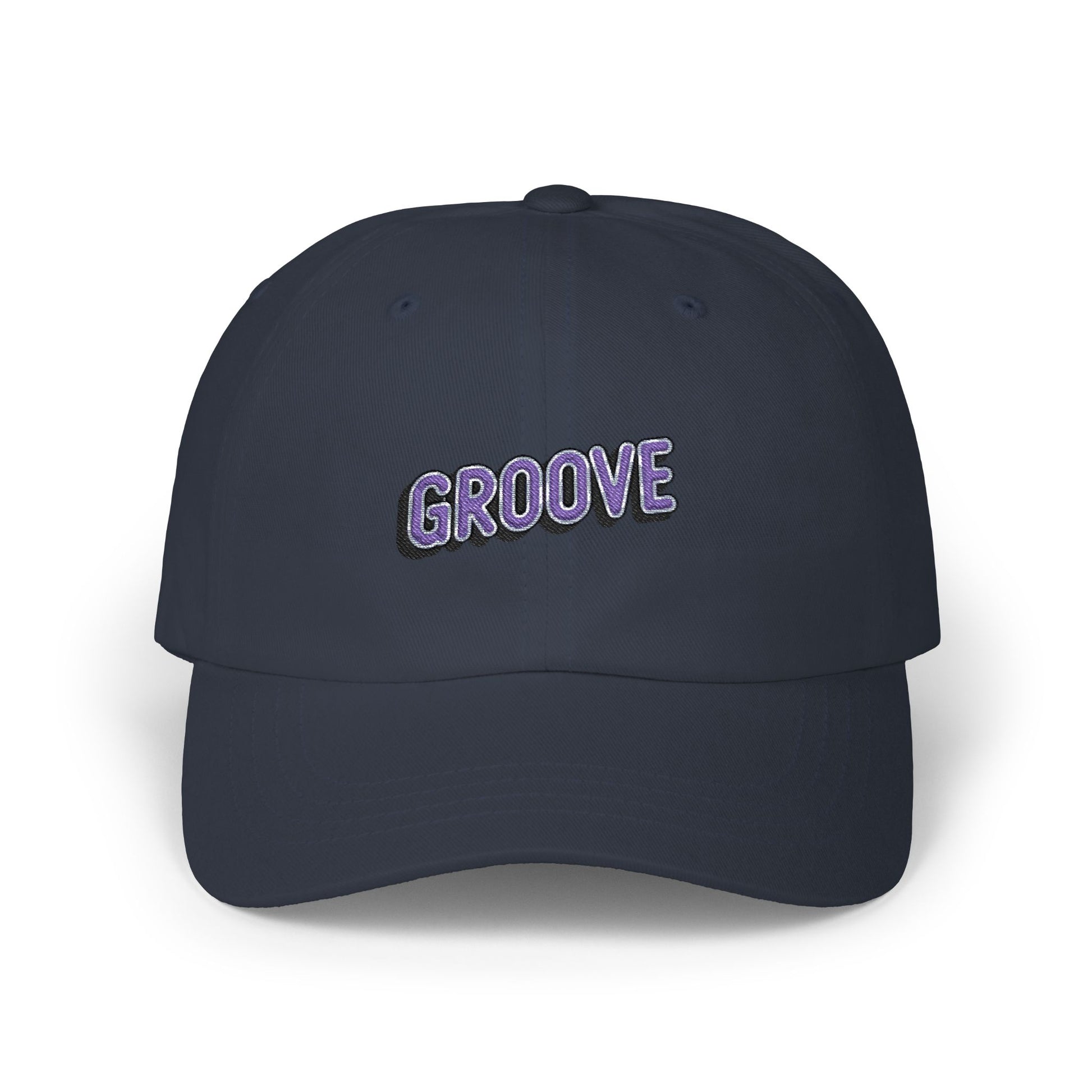 Groove Embroidered Dad Cap – Retro Purple 90s Vibe Adjustable Hat Hats Printify Navy One size